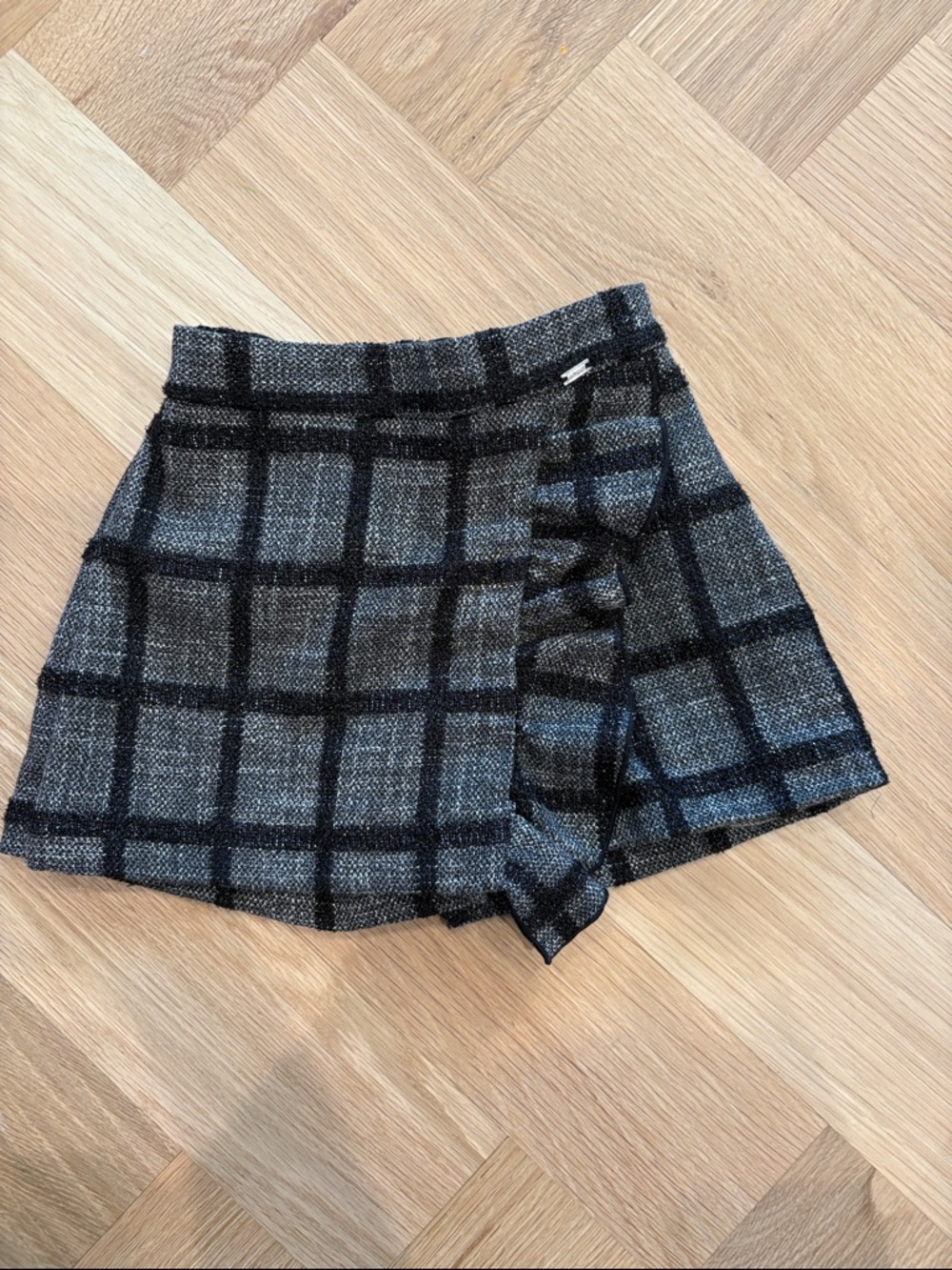 Mayoral Gray Plaid Ruffle Front Skort